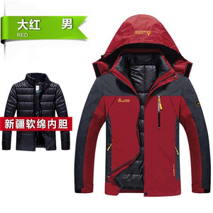 PEILOW Winter jacket men fashion 2 in 1 outwear thicken warm parka coat women`s Patchwork waterproof hood men jacket size M~6XL