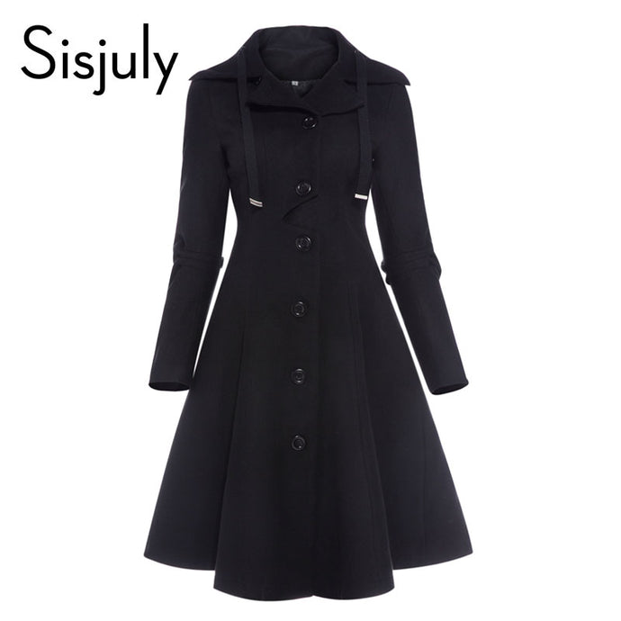 Sisjuly women coat autumn black vintage gothic a line elegant winter asymmetric overcoat goth lace up natural retro solid coats - 64 Corp