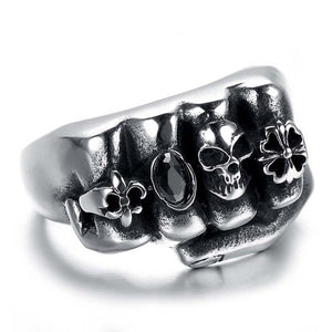2017 Fashion Retro Style Men Gothic Flower Skull 316L Stainless Steel Biker Ring Anarchy Death Fist Skull Ring Jewelry wholesale - 64 Corp