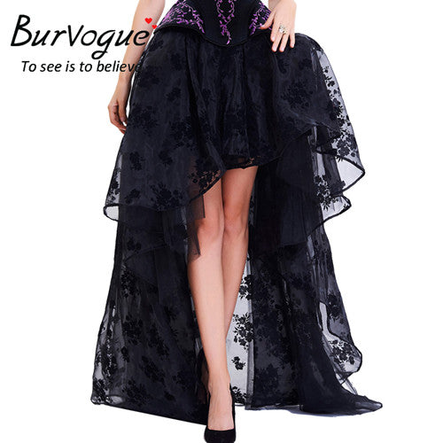Burvogue Long Maxi Steampunk Elastic Skirts Women Black Fluffy Tulle Skirt Ruffled Chiffon Lace Midi Gothic Sexy Corset Skirt - 64 Corp