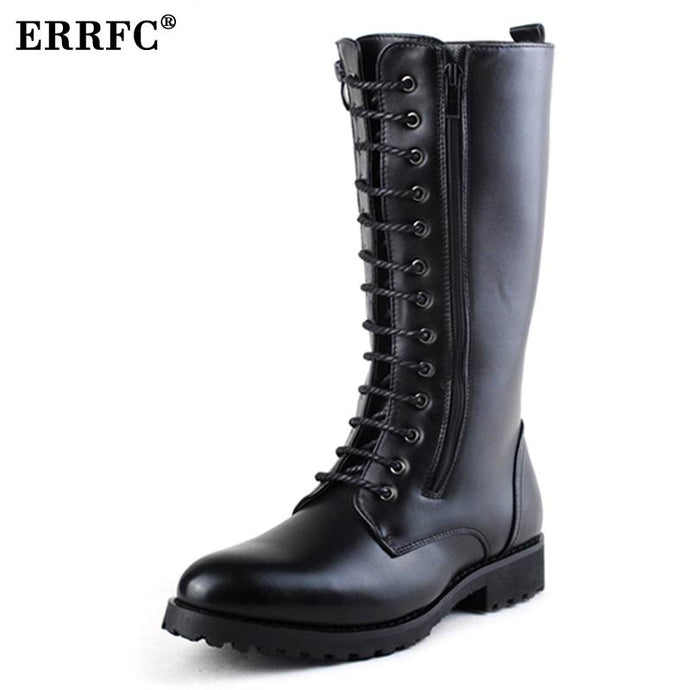 ERRFC Hot Selling Black Men Martin Boot Black Lace Up Cowboy Motorcycle Boots Men Knee High Boot Trend Leisure Shoes - 64 Corp