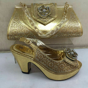 Gold Color Italian Shoes with Matching Bags - 64 Corp