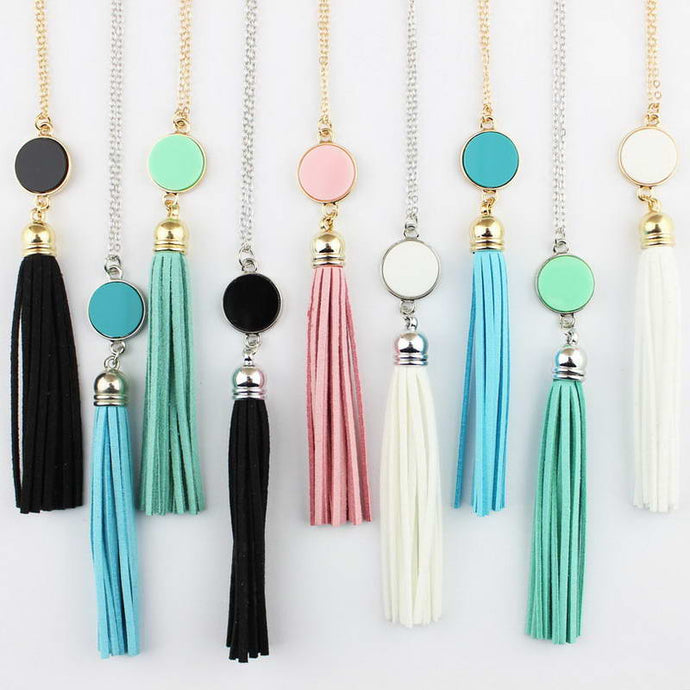 Monogram Acrylic Blank Disc Long Chain Pendant BOHO Tassel Necklace for Women Custom Personalized Pendant Necklace Acrylic Blank - 64 Corp