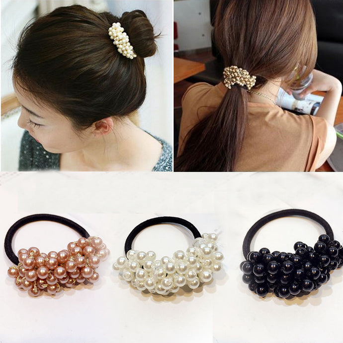 Women Hair Accessories Pearls Beads Headbands Ponytail Holder Girls Scrunchies Vintage Elastic Hair Bands Rubber Rope Headdress - 64 Corp