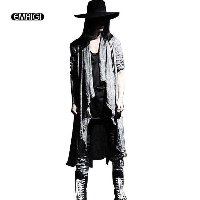 Mens Vintage Long Sleeve Linen Thin Shawl Cardigan Coat Fashion Casual Male Pull Style Punk Gothic Trench long jacket Outerwear - 64 Corp