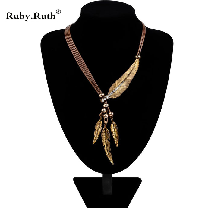 Necklace Alloy Feather Statement Necklaces Pendants Vintage  Rope Chain Necklace Women Accessories wholesale Jewelry - 64 Corp