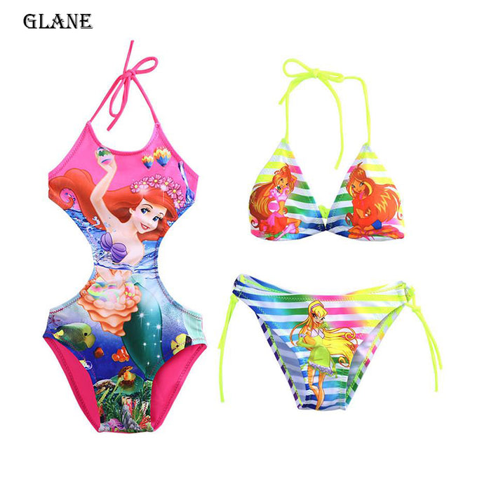 2-10T Mermaid Girl Kids Swimsuit Cartoon Bathing Suit Print Children Swimwear Bikini Tankini Baby Girl Summer Swimming Costume - 64 Corp