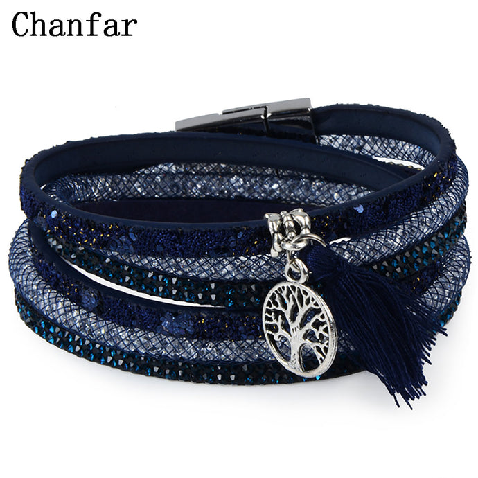 12Styles Multilayer Leather Tassel Bracelet Bohemian Feather Anchor Charms Magnetic Velvet Bracelet Boho Women Men Jewelry - 64 Corp