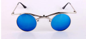 MINCL/Boho Chic Gothic Steampunk Sidestreet Flip-up Round Mirror Lens Metal Frame Sunglasses LXL - 64 Corp