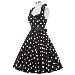 Plus Size Polka Dot Dress Women Vintage Swing Halter Belt 50s 60s Rockabilly Prom Party Dresses Retro Feminino Vestidos - 64 Corp
