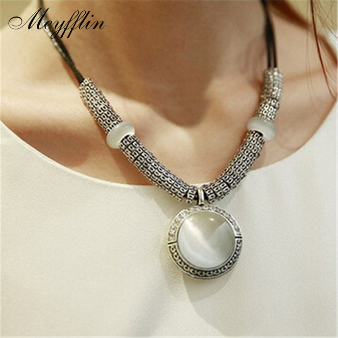 Necklaces & Pendants Statement Fashion Jewelry Collier Femme For Women Boho Vintage Opal Maxi Colar Leather Bijoux Collar 2017 - 64 Corp