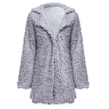 VESTLINDA Winter Grey Wool Overcoat Warm Outerwear Women Pink Faux Fur Coat Turn Down Collar Long Sleeve Cardigan Female Outwear