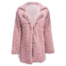 VESTLINDA Winter Grey Wool Overcoat Warm Outerwear Women Pink Faux Fur Coat Turn Down Collar Long Sleeve Cardigan Female Outwear