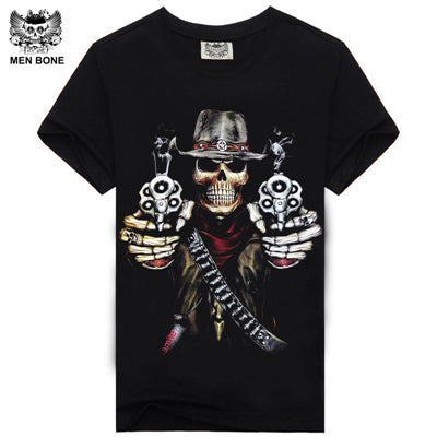 [Men bone] Hot 100% Cotton T-shirt Male Fashion Brand rock punish punk 3D skull Men T Shirt street wear cool Camisa Tees XXXL - 64 Corp