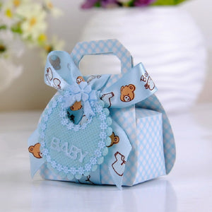 Bear Shape DIY Paper Wedding Gift Christening Baby Shower Party Favor Boxes Candy Box with Bib Tags & Ribbons12pcs - 64 Corp
