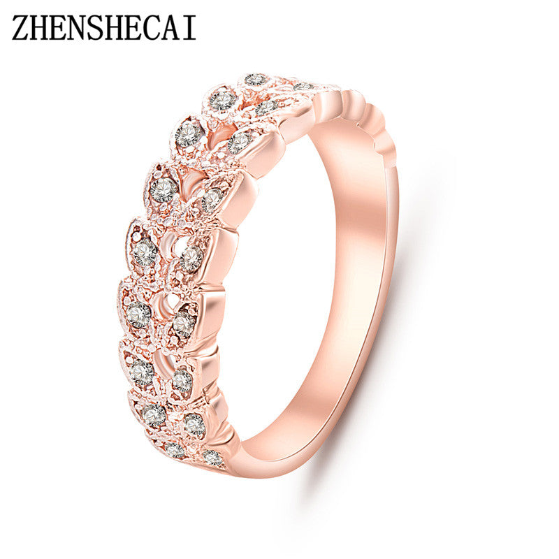 Top Quality Gold Concise Classical CZ Crystal Wedding Ring Rose Gold Color Austrian Crystals Wholesale  nj92 - 64 Corp