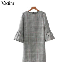 Vadim women vintage flare sleeve houndstooth dress basic plaid bell sleeve brand autumn mini dresses vestidos mujer QZ3247 - 64 Corp