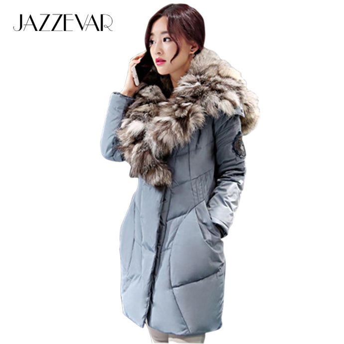 Jazzevar 2017 New Fashion Women's Winter Warm Down Coat Parkas 80% white duck with luxurious large real fox fur Down Jackets