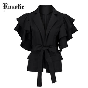 Rosetic Gothic Coat Women Autumn Petal Sleeve Cardigan Outerwear Straight Lace-Up Street Wild Witch Office Fashion Goth Jackets - 64 Corp