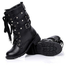 COSMAGIC 2017 New Women Buckle Winter Motorcycle Martin Boots British Style Gothic Punk Low Heel Black Boot Shoe Plus Size - 64 Corp