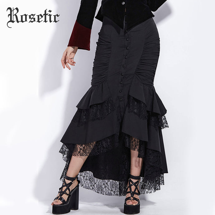 Rosetic Gothic Mermaid Skirt Women Autumn Black Lace Goth Trumpet Bottoms Fishtail Fashion Bodycon Vintage Gothic Mermaid Skirts - 64 Corp