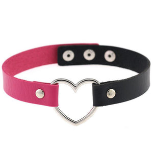 Gothic Punk Style Multi Color Alloy Heart Pendant PU Leather Choker Necklace Collar 90s Grunge Heart Choker - 64 Corp
