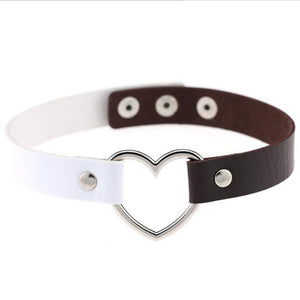Gothic Punk Style Multi Color Alloy Heart Pendant PU Leather Choker Necklace Collar 90s Grunge Heart Choker - 64 Corp