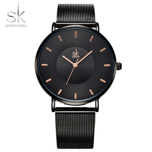 Shengke Fashion Black Women Watches 2017 High Quality Ultra thin Quartz Watch Woman Elegant Dress Ladies Watch Montre Femme SK - 64 Corp