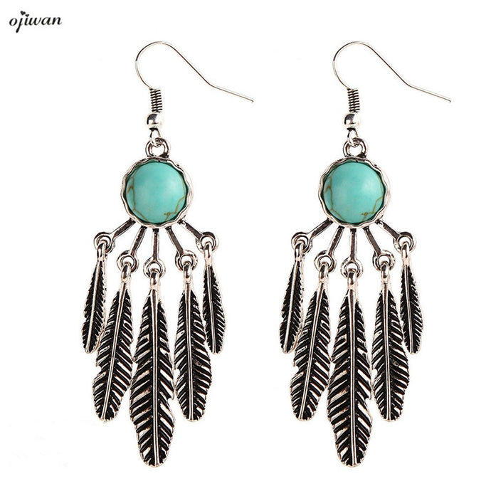 Feather Earrings Hippie Chic aritos Navajo Earrings Tribal Chandelier Earrings Indian Native American Jewelry Cowgirl - 64 Corp