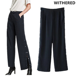 Withered 2017 harem pants women pants vintage preppy side striped botton high waist striped urban pants wide leg pants women - 64 Corp