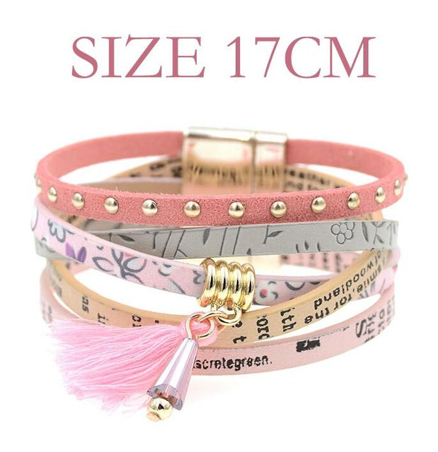 pink leather bracelet women charm bracelets 2016 BOHO style Bohemian bracelets&bangles gift bracelets for women manchette - 64 Corp