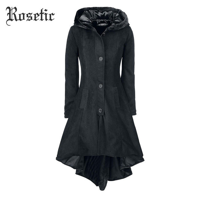 Rosetic Gothic Asymmetric Coat Vintage Lace-Up Autumn Winter Women Black Trench Outerwear Casual Dark Streetwear Retro Goth Coat - 64 Corp