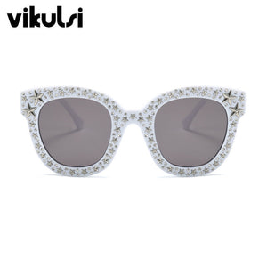 2018 Luxury Italian Brand Sunglasses Women Crystal Square Sunglasses Mirror Retro Full Star Sun Glasses Female Black Grey Shades - 64 Corp