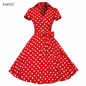 ZAFUL Plus Size S-4XL Women Retro Dress 50s 60s Vintage Rockabilly Swing feminino vestidos V neck short sleeves Dot print dress - 64 Corp