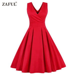 ZAFUL Women Sleeveless Vintage Summer Dress 50s 60s Swing Retro Swing Plus Size M~4XL Cotton Party bowknots Feminino Vestidos - 64 Corp