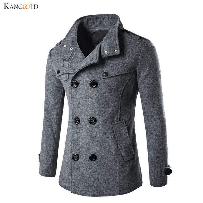 England Style Men Autumn Winter Double Breasted Button Stand Collar Woolen Coat Fashion Business Man Long Wool Blends Outerwear