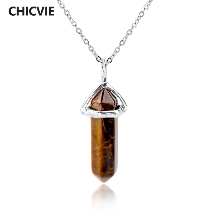 CHICVIE Natural Stone Long Necklace For Women Silver Color Statement DIY Necklaces Pendants Ethnic Jewelry Accessories SNE150808 - 64 Corp