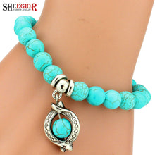 SHEEGIOR Boho Vintage Turquoises Bracelets for Women Men Cross Tree Snake Owl Hand Pendant Charm Bracelet Bangle Fashion Jewelry - 64 Corp