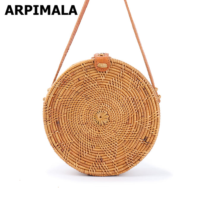 ARPIMALA 2017 Round Bali Rattan Handbags Handmade Beach Bags Chic Women Bags for Summer Ribbon Pattern Straw Circle Clutch - 64 Corp