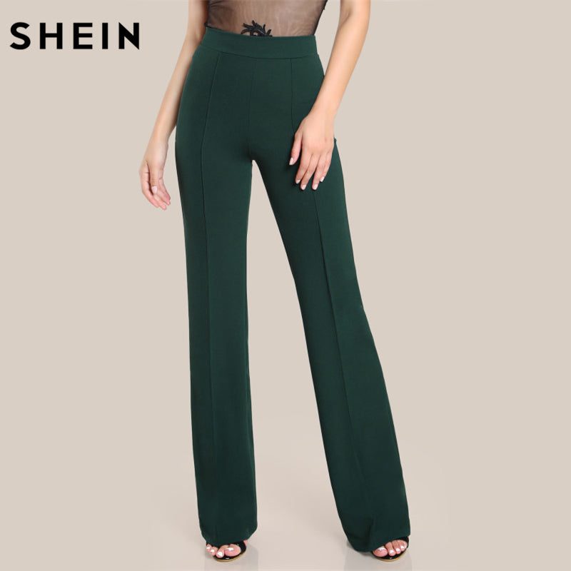 SHEIN High Rise Piped Dress Pants Army Green Elegant Pants Women