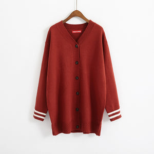 4 colors 2017 autumn preppy style color block stripe medium-long sweater outerwear cardigans womens (B0794) - 64 Corp