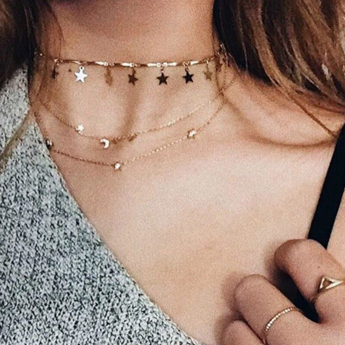 Chocker Boho Gold Color Chain Tiny Star Maxi Choker Necklace for Women Tassel necklaces pendants gargantilha collier femme colar - 64 Corp