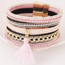 LEMOER Boho Fashion Multilayer Rhinestone Leather Tassel Bracelets & Bangles Magnetic jewelry for women men pulseira feminina - 64 Corp