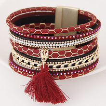 LEMOER Boho Fashion Multilayer Rhinestone Leather Tassel Bracelets & Bangles Magnetic jewelry for women men pulseira feminina - 64 Corp