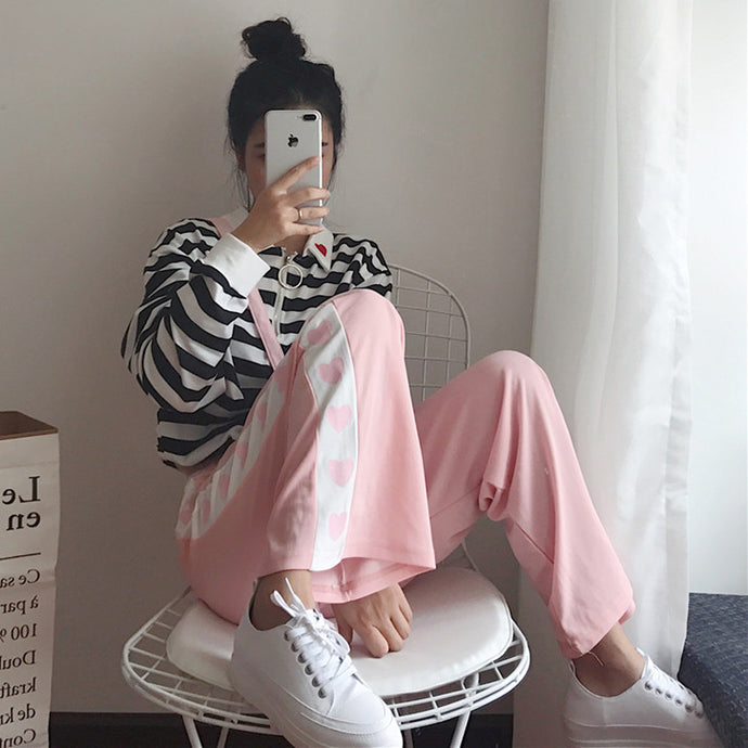 Mihoshop Ulzzang Korean Korea Women Fashion Clothing Autumn New Sweet Cute Print Preppy Casual Wide Leg Student Pants - 64 Corp