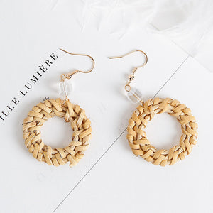 New Minimalist Vintage Brown Acrylic Wooden Surround Long Earrings  Women Antique Round Large Drop Earrings Gift - 64 Corp
