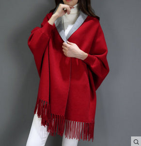 SC2 2017 Oversize Double Side Scarf Winter Faux Cashmere Poncho Women Solid Designer Female Long Sleeves Wrap Vintage Shawl - 64 Corp