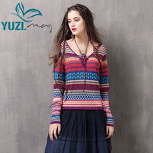 Sweater For Women 2017 Yuzi.may Boho New Cotton Wool Pullover V-Neck Long Sleeve Stripe Knitting Pullovers B9229 Lady's Sweaters - 64 Corp