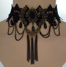 2017 fashion Gothic Victorian Crystal Tassel Tattoo Choker Necklace Black Lace Collar Vintage Women Wedding Jewelry - 64 Corp