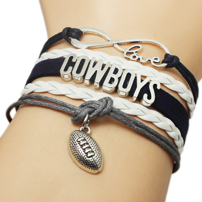 Hot Infinity Love Cowboys Dallas Football Charm Wrap Braided Leather Bracelet bangles For Football Fans For Women Men Jewelry - 64 Corp